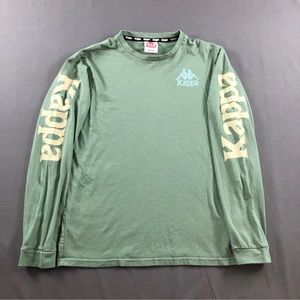 KAPPA Shirt Mens Medium Green Blue Spell Out Logo Cotton Long Sleeve Casual Men